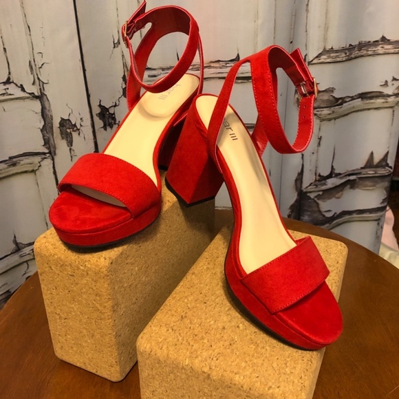 BAR III Ankle Strap Red "Suede" Platform Sandal - Picture 2 of 5
